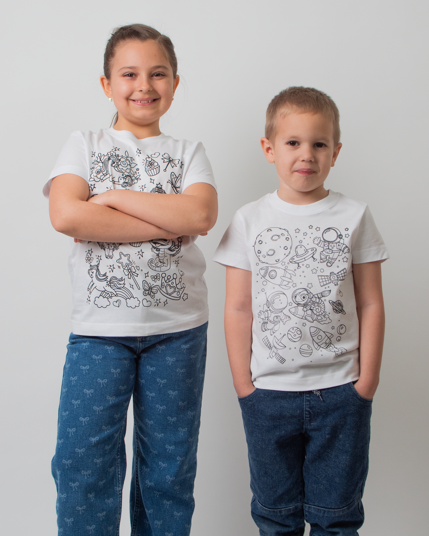 Ollie dupla csomag unikornisos és űrhajós kiszínezhető gyerek pólókkal